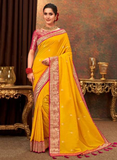 Yellow Colour KAVIRA DIVYANKA Designer Fancy Festive Wear Soft Silk Latest Saree Collection 4109